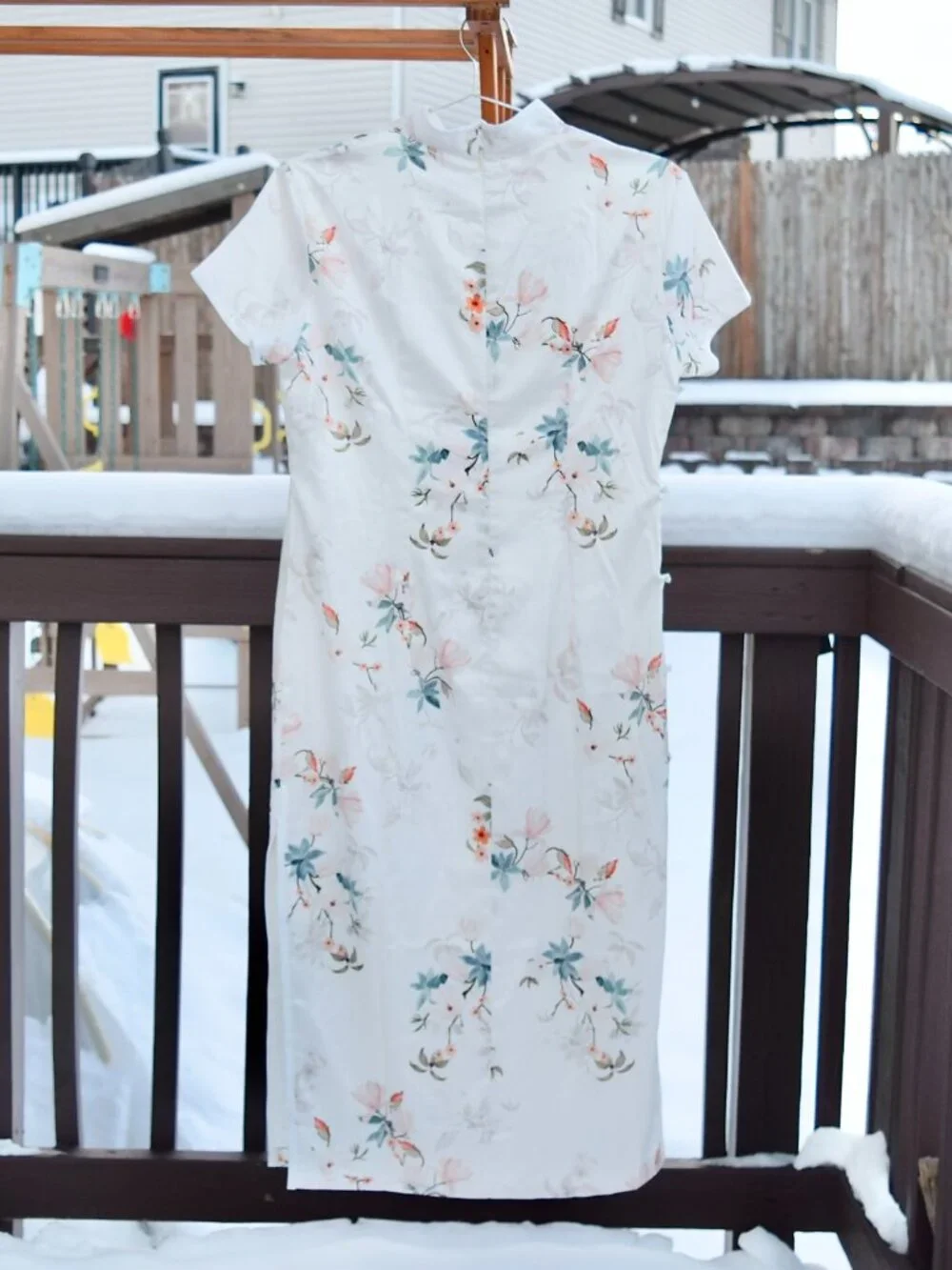 White Orange Flora Qipao Long Dress - Chinese Traditional Cheongsam